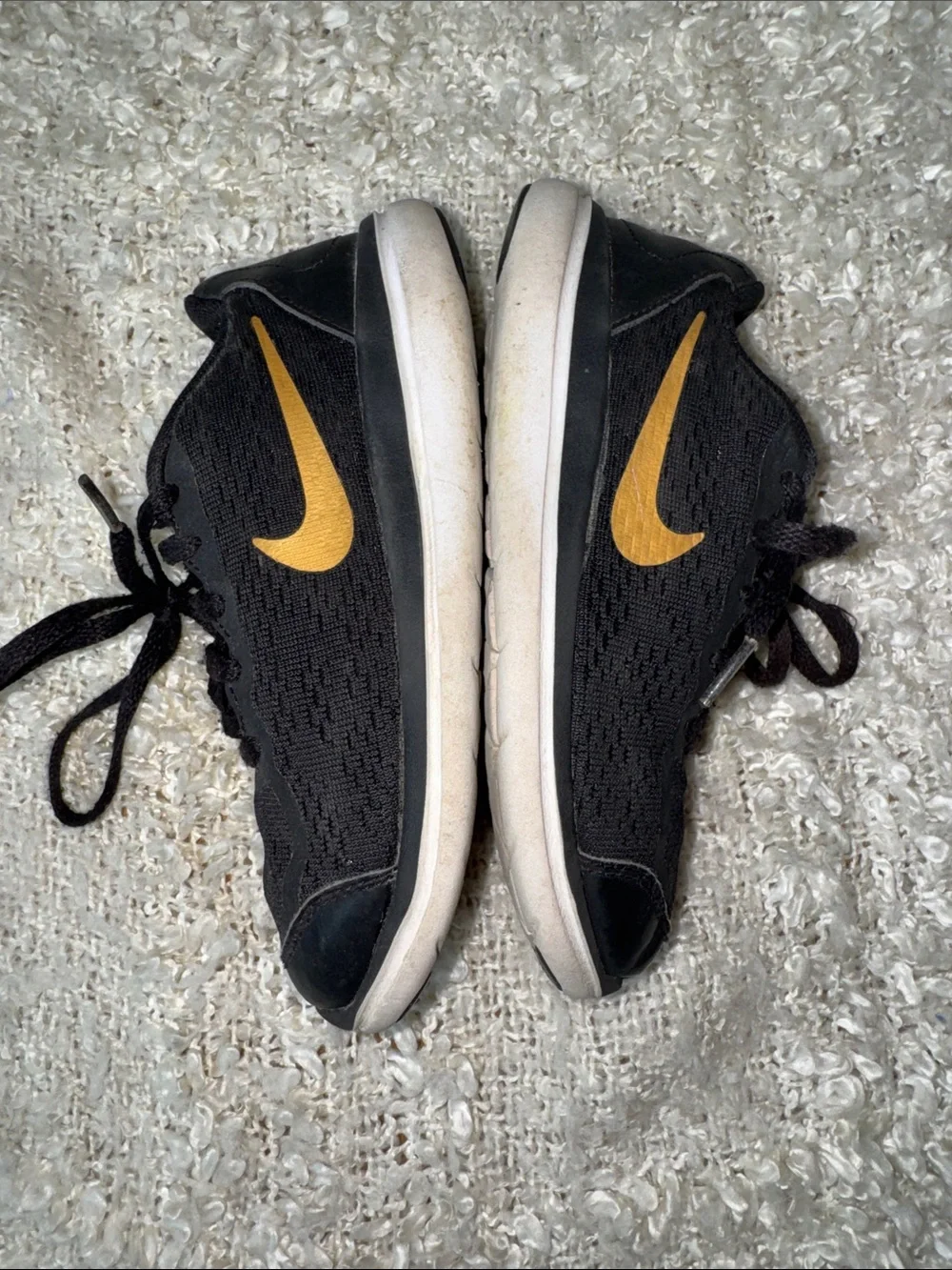 Nike Kids Black Sneakers with Gold Swoosh - Youth Athletic Shoes size 13C